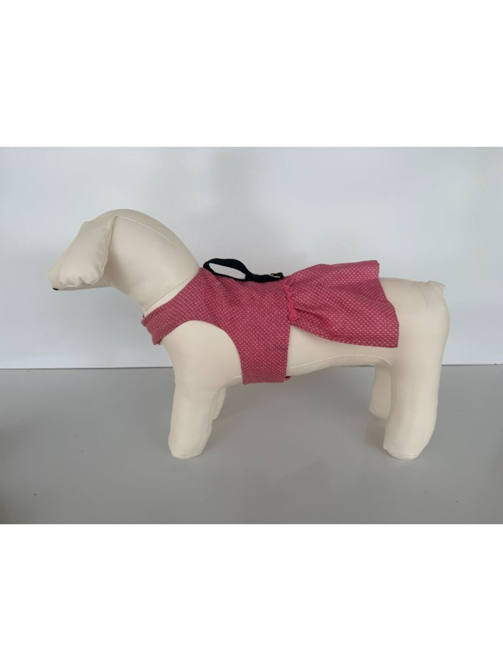 Handmade Small Dog Adjustable Dress w Harness Pink Tiny Cross Ruffled Skirt